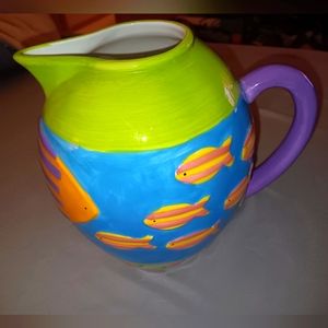 Bright color ceramic pitcher,  fish design